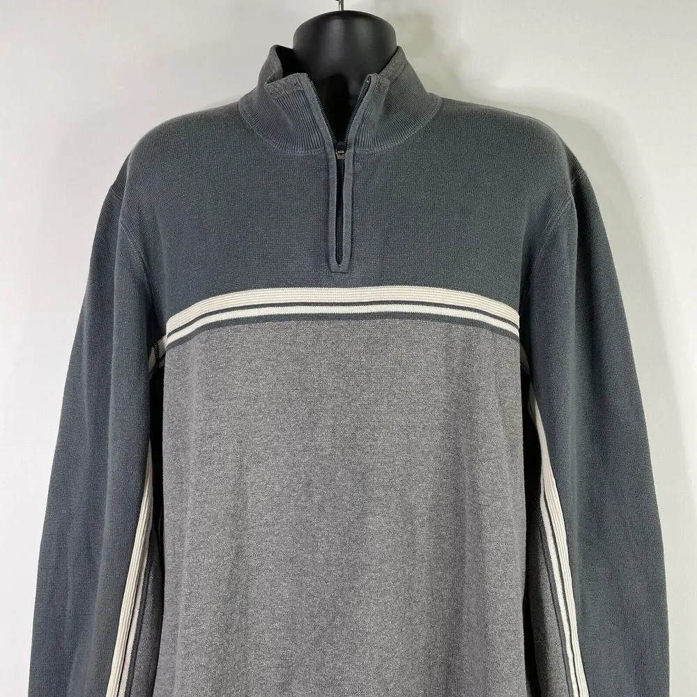 Eddie Bauer Men Pullover XL Tall Gray Thick Knit Heavyweight Faux Collar 1/4 Zip